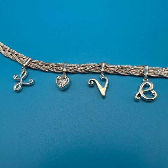 LOVE charm bracelet with braided silver-tone chain. - Picture 5 of 8